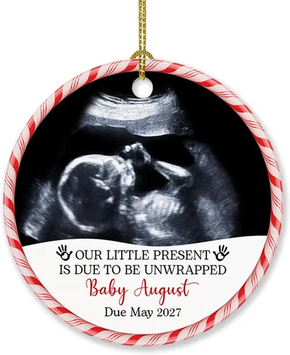 Miniatura 12 de Adorno personalizado para bebé que llega 2027, adorno de Navidad de Bump, elige el nombre del bebé y el año de Navidad para el nuevo abuelo abuela