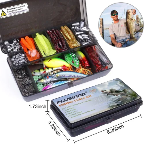 Miniatura 3 de PLUSINNO Kit de accesorios de pesca, caja de aparejos de pesca con aparejos incluidos, anzuelos de pesca, pesas de pesca, tiro dividido redondo, Kit
