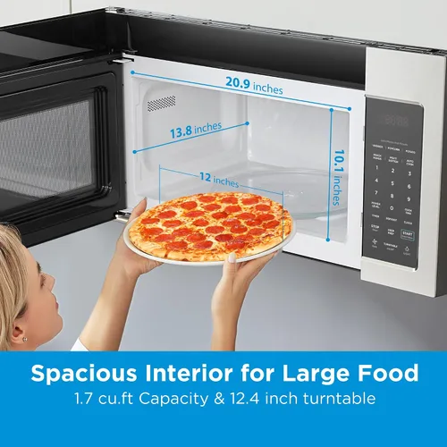 Miniatura 5 de Midea MOR17BSA-SS 1.7 pies cúbicos Horno de microondas para instalar sobre la estufa con panel táctil inteligente, menú de cocina automática, 1000