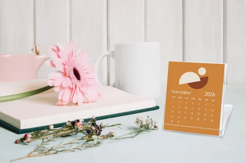 Miniatura 5 de Mini calendario de escritorio 2026, calendario de escritorio bohemio estilo CD de 12 meses, desde enero de 2026 hasta diciembre de 2026, pequeño