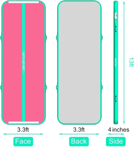 Miniatura 4 de VOFiTNY - Esterilla inflable de gimnasia con pista de caídas y barril de aire octogonal con bomba para uso doméstico/gimnasio Rosa/menta+rodillo