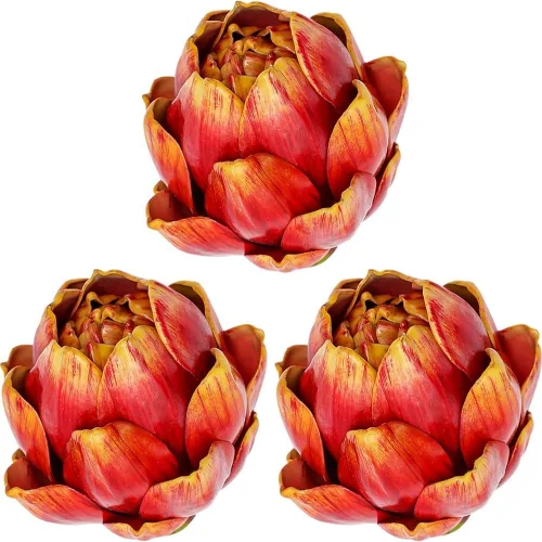 WESAPPINC Alcachofa artificial grande de verduras y frutas falsas para cocina, hogar, mesa, decoración de boda (paquete de 3 unidades, rojo naranja
