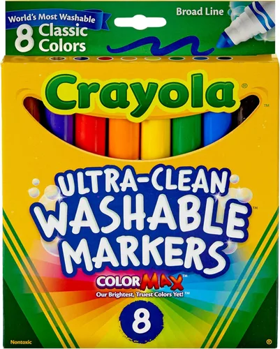 Crayola Marcadores lavables de línea ancha ultra limpios, colores clásicos, paquete de 8 unidades