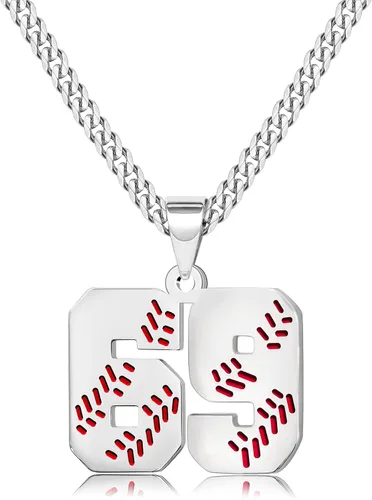 Miniatura 69 de Btysun Collares de béisbol de béisbol número 0-99 dijes de acero inoxidable para hombres, regalos de béisbol, papá, marido, regalo de Navidad