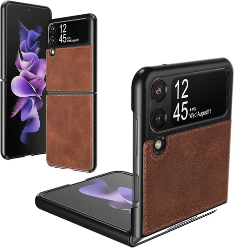 Miniatura 10 de Foluu Funda para Samsung Galaxy Z Flip 3 5G, Galaxy Z Flip 3 5G, piel sintética + carcasa de policarbonato duro ultra fina y duradera funda