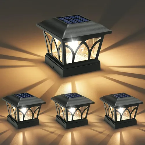 Miniatura 11 de VOLISUN Paquete de 4 luces solares para postes para exteriores, con bombillas LED Edison, 2 ajustes de brillo, luces para poste de valla alimentadas