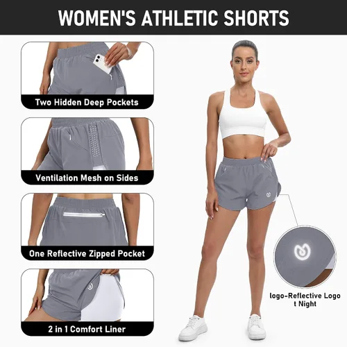 Miniatura 3 de MSDC Pantalones cortos deportivos para mujer, de secado rápido, cintura alta, pantalones cortos de correr ligeros para entrenamiento, gimnasio
