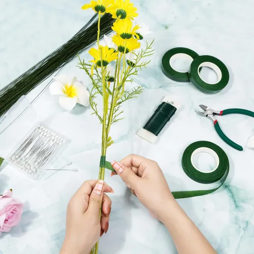 Miniatura 7 de PAXCOO Kit de arreglos florales con cinta verde y alambre, pasador de flor de Boutonniere, cortador de alambre para suministros de fabricación