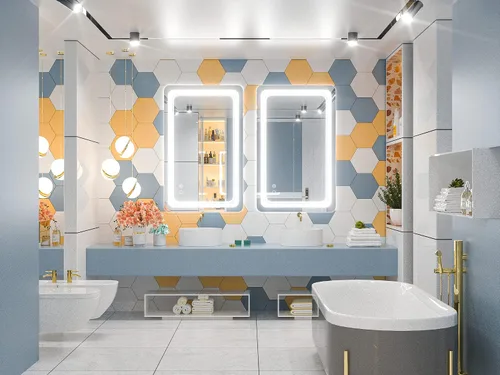 Miniatura 5 de Keonjinn Espejo de baño LED de 40 x 24 pulgadas, espejos con luces, espejo de tocador iluminado, luces regulables antivaho montadas en la pared