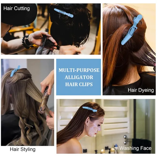 Miniatura 5 de 12 pinzas azules para el cabello, pinzas de peinado para seccionar, pinzas de pelo de cocodrilo para peluquería, accesorios para el cabello