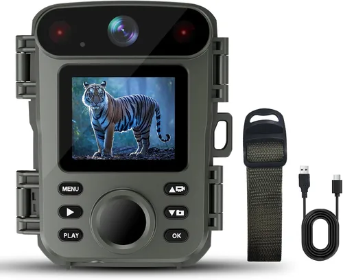ArzzuNiu Mini cámara de rastro de visión nocturna 32MP 1080P cámara de juego con visión nocturna activada por movimiento impermeable para monitoreo