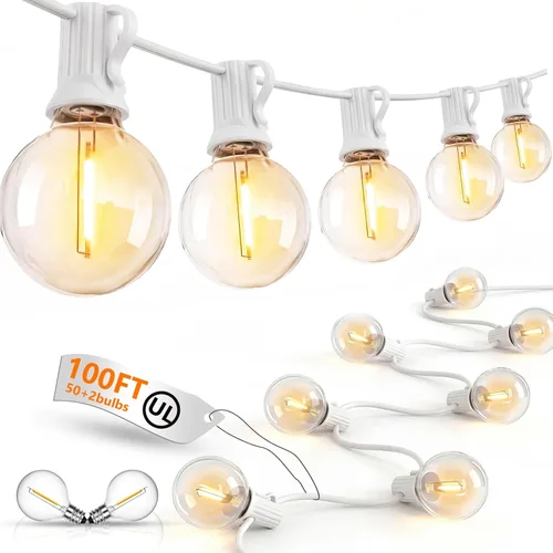 Miniatura 12 de Guirnalda de luces LED para exteriores, G40, de 25 pies, impermeable, con 27 bombillas inastillables, luces colgantes de decoración de Navidad al