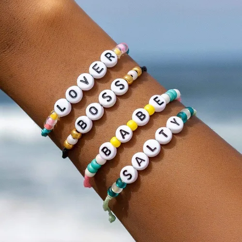 Miniatura 4 de Pura Vida BabeSaltyLoverBoss - Pulsera de cuentas del alfabeto - Banda impermeable