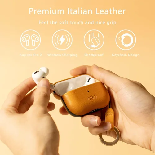 Miniatura 2 de alto Funda de Cuero Italiano Compatible con AirPods Pro 2ª Generación 2022 Mujeres Hombres Carcasa Rígida Protectora Soporta Carga Inalámbrica LED
