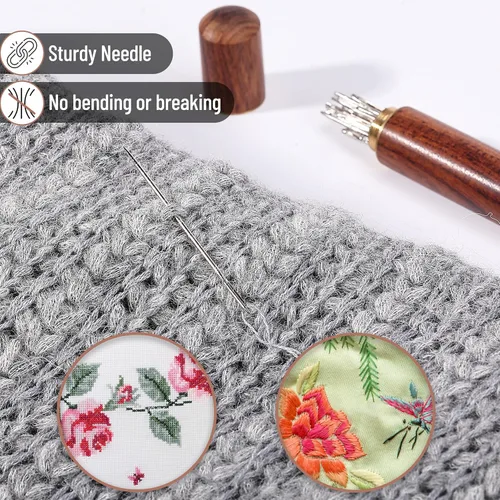 Miniatura 8 de Mr. Pen - Agujas de ojo grande para coser a mano, 50 piezas, tamaños variados con tubo de almacenamiento de madera, agujas de coser, agujas grandes