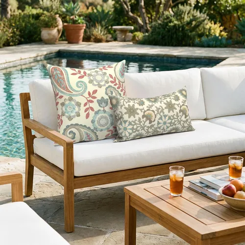 Miniatura 177 de Juego de 2 almohadas para exteriores de 16 x 16 pulgadas, repelentes al agua con interiores, para muebles de patio, hogar, jardín, geometría bohemia