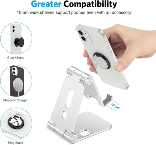 Miniatura 7 de OMOTON Soporte plegable para teléfono celular, C4 soporte de teléfono de aluminio portátil, base de acoplamiento ajustable para teléfono compatible