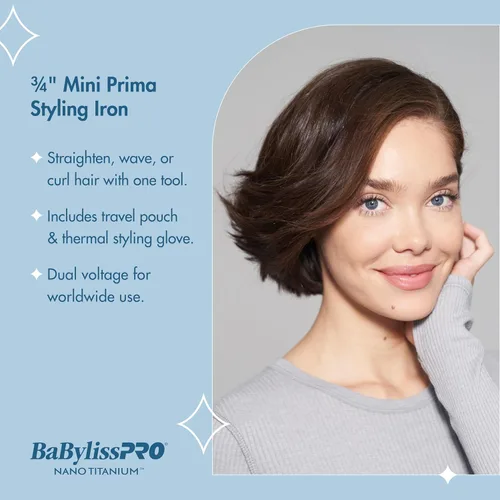 Miniatura 2 de BaBylissPRO Nano Titanium Prima2000 Ionic Styling Iron, 3/4" stainless steel travel/mini iron, all hair types