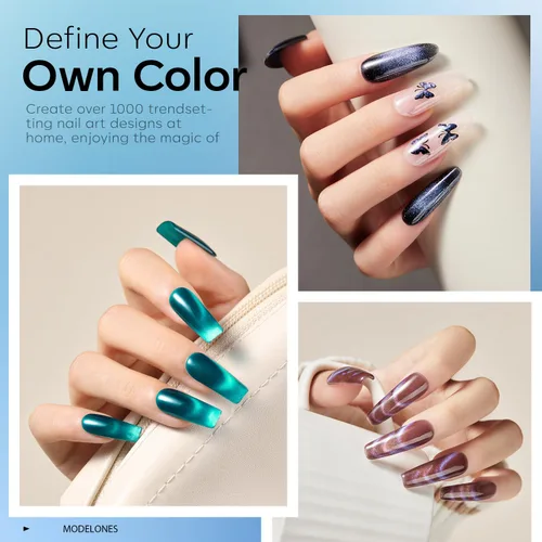 Miniatura 2 de modelones - Juego de 6 esmaltes en gel con efecto de ojo de gato cristalino, holográfico 9D, brillantina, negro, azul, morado, verde, con imán