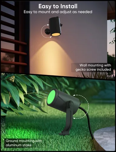 Miniatura 8 de APPECK Foco inteligente para exteriores de 600 lm, RGBCW+IC luces de paisaje que cambian de color, paquete de 2 unidades, iluminación de paisaje