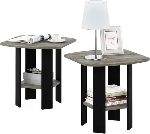 FURINNO - Mesita auxiliar de diseño sencillo Roble Francés/Negro