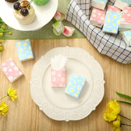 Miniatura 3 de Outus Paquete de 100 800 hojas de pañuelos pequeños de bolsillo de viaje, 3 capas, tamaño de viaje, pañuelos faciales individuales, diseño floral
