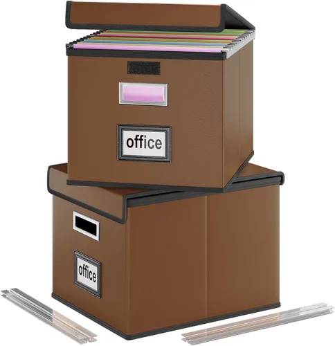 Miniatura 43 de Caja Organizadora de Archivos con Tapa, Caja Organizadora Plegable de Cuero Sintético para Carpetas Colgantes con Rieles de Plástico, Cajas (cuero)