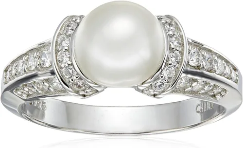 Amazon Essentials Anillo de perlas cultivadas de agua dulce de plata de ley con circonitas cúbicas de Infinite Elements (anteriormente colección