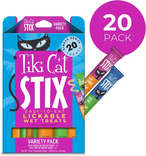 Miniatura 2 de Tiki Cat Stix Golosinas de Mousse, Golosinas Individuales Indulgentes para Lamer o Aderezo para Comida Seca, Paquete Variado, Porciones de 0.5 oz.