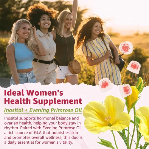 Miniatura 5 de Gomitas de inositol con aceite de onagra para mujeres, proporción 40:1, mio-inositol de 2000 mg y D-Chiro inositol 50 mg con vitamina D3 B6 B12