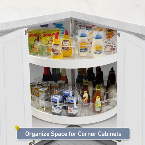 Miniatura 6 de Leeden Lazy Susan Organizador para esquina Lazy Susan de 32 pulgadas de diámetro, contenedores de almacenamiento de plástico para gabinete de cocina