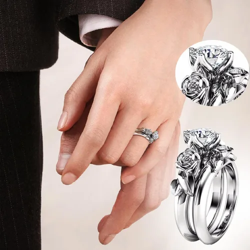 Miniatura 4 de Highs Lows Ring With Zirconia New Ring Water Drop Diamond Women's Ring Creative Pair Fat Rings
