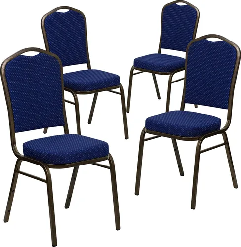 Miniatura 23 de Flash Furniture HERCULES Series - Silla apilable para banquetes con respaldo de corona en tela negra con estampado, marco de vena plateada Tela