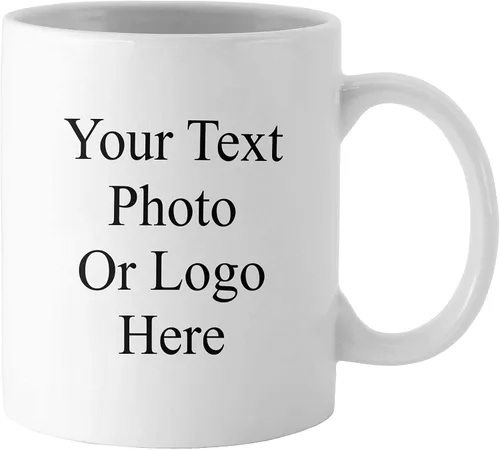 Personalizado añade tu texto personalizado logotipo taza – café té taza de cerámica color blanco 11 oz – personalizable regalo, Blanco