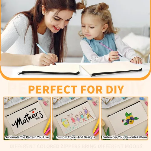 Miniatura 4 de Bolsa de manualidades en blanco de 8 x 4.7 pulgadas, estuche de lona para lápices, bolsa de lona para cosméticos, bolsa de cosméticos de lona