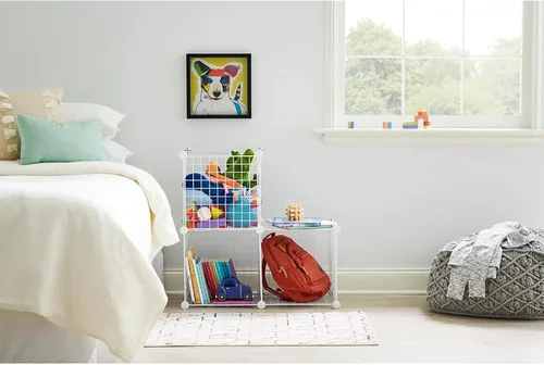 Miniatura 4 de Rubbermaid Juego de 3 cubos apilables de alambre de almacenamiento, fácil de montar, color blanco para armario/estantería/juguetes, organizador