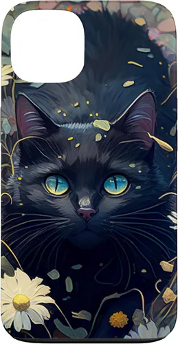 Miniatura 7 de iPhone 16 Cute Black Cat In Botanical Flower Garden Aesthetic Cat Case