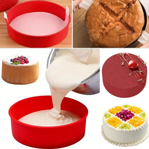 Miniatura 5 de Moldes redondos de 4 pulgadas para hornear, paquete de 3 moldes de silicona para pasteles con 40 piezas de papel pergamino, moldes antiadherentes