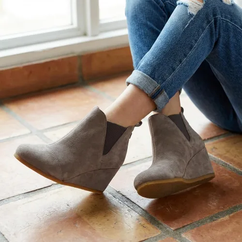 Miniatura 17 de Dunes Zoey - Botines de cuña para mujer, ante vegana suave, diseño fácil de poner, espuma viscoelástica, disponibles en anchos amplios