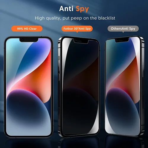Miniatura 3 de Fotbor Compatible con 2 protectores de pantalla de privacidad para iPhone 14 Plus + 2 protectores de lente de cámara, vidrio templado inastillable