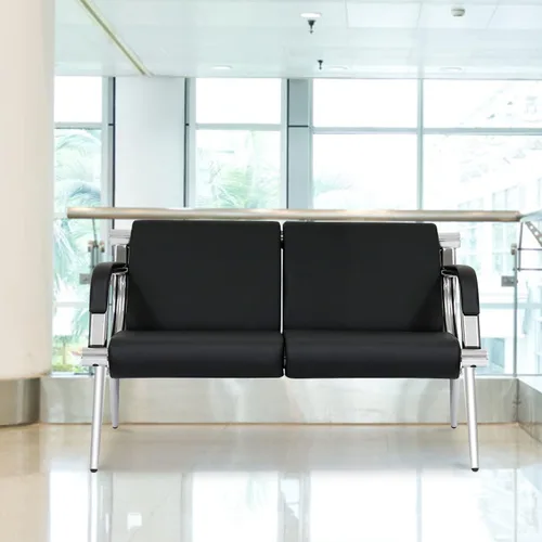 Sillas de sala de espera, sillas de recepción, muebles de oficina de piel sintética, muebles escolares, banco negro con reposabrazos para