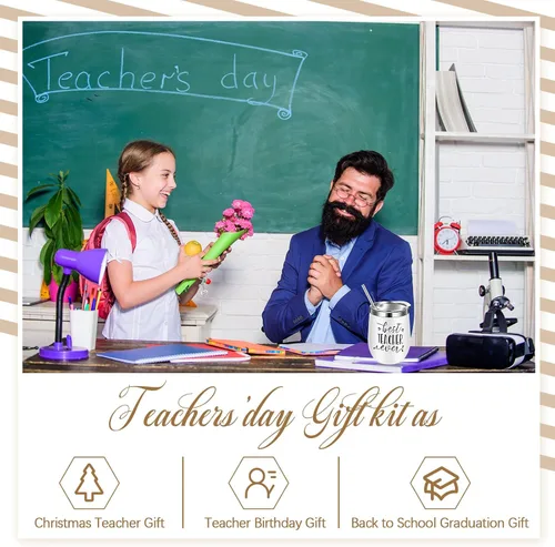 Miniatura 6 de Didaey Juego de 24 piezas de regalo de agradecimiento a los profesores, vaso de vino de 12 onzas para mujeres, regalos de graduación de cumpleaños