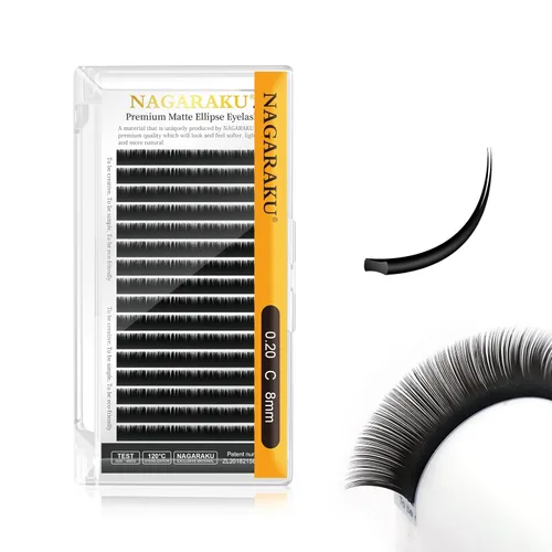 Miniatura 59 de NAGARAKU Extensiones de pestañas elipse con puntas abiertas planas, pestañas individuales de 0.006 in, rizo C, bandeja de mezcla de 0.315-0.591 in