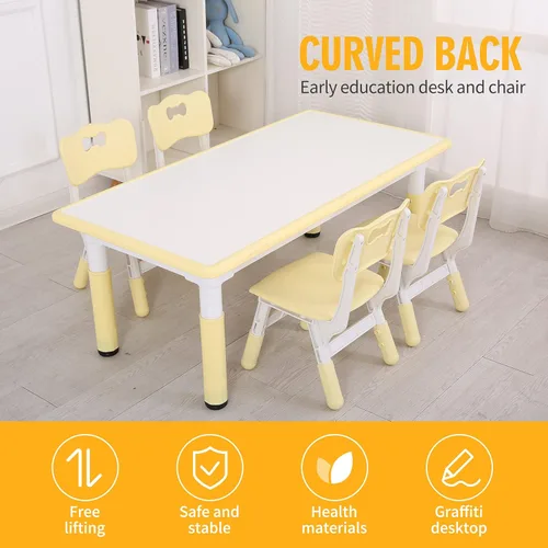 Miniatura 2 de UNICOO - Juego de mesa y sillas de estudio para niños, escritorio de arte infantil de plástico ajustable en altura con 4 asientos, juego de mesa