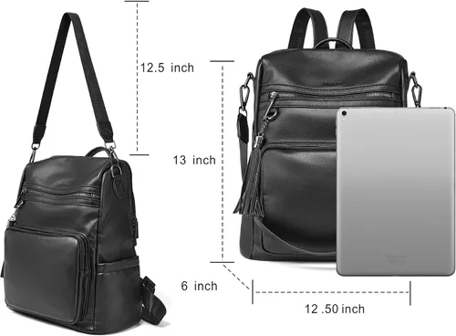 Miniatura 79 de OPAGE - Mochila de cuero para mujer, con borla de moda, bolso de hombro, mochila grande, bolsa de viaje, gris, L