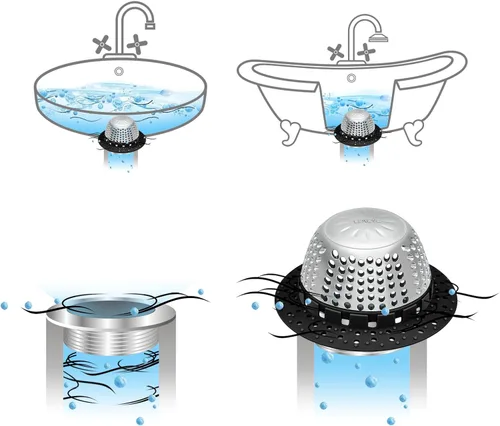 Miniatura 6 de LEKEYE Captador de pelo para drenaje de ducha/Cubierta de drenaje de bañera/Protector de drenaje para desagües de palanca y normales (Negro)