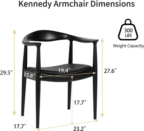 Miniatura 3 de Kennedy - Sillón de comedor moderno de mediados de siglo, silla Kennedy tapizada de poliuretano, sillón de madera de fresno para sala de estar