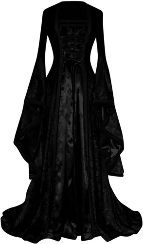 Vestido de princesa con mangas de trompeta para mujer, corsé con cordones, longitud hasta el suelo, vestidos victorianos para mujer, disfraz vintage