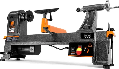 Miniatura 2 de WEN 34035 Torno de madera de sobremesa de velocidad variable de 6 amperios, 14 x 20 pulgadas, y juego de mandril autocentrante de 4 mordazas LA4444