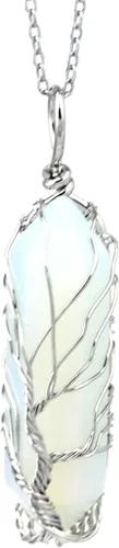 Collar con colgante de alambre de piedra de cristal curativo punta hexagonal árbol de la vida joyería de reiki para mujeres y niñas PH18B ópalo